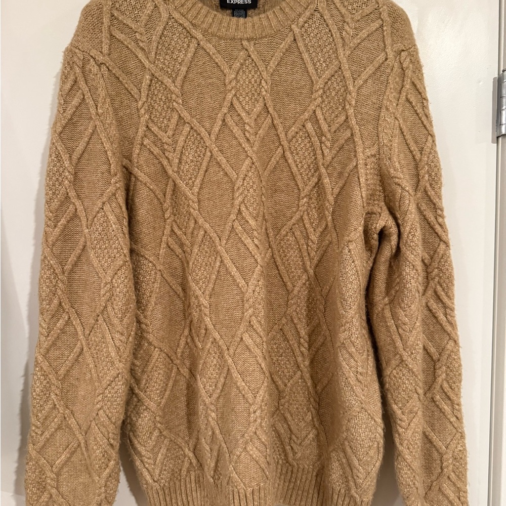 Express Tan Cable Knit Crewneck Sweater